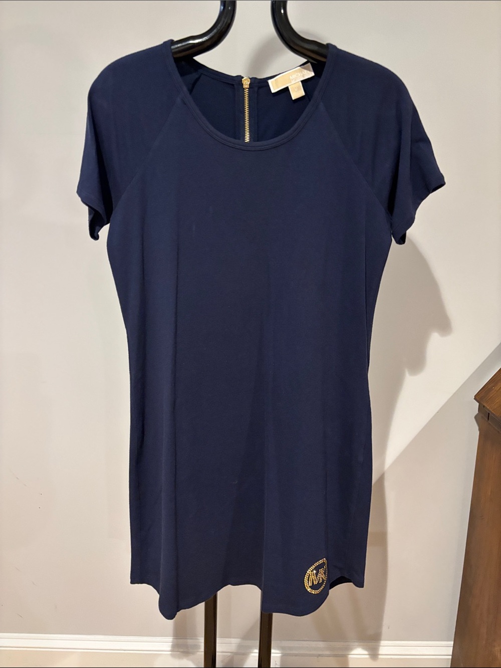 MICHAEL Michael Kors Navy Short Sleeve Tunic with Gold Logo